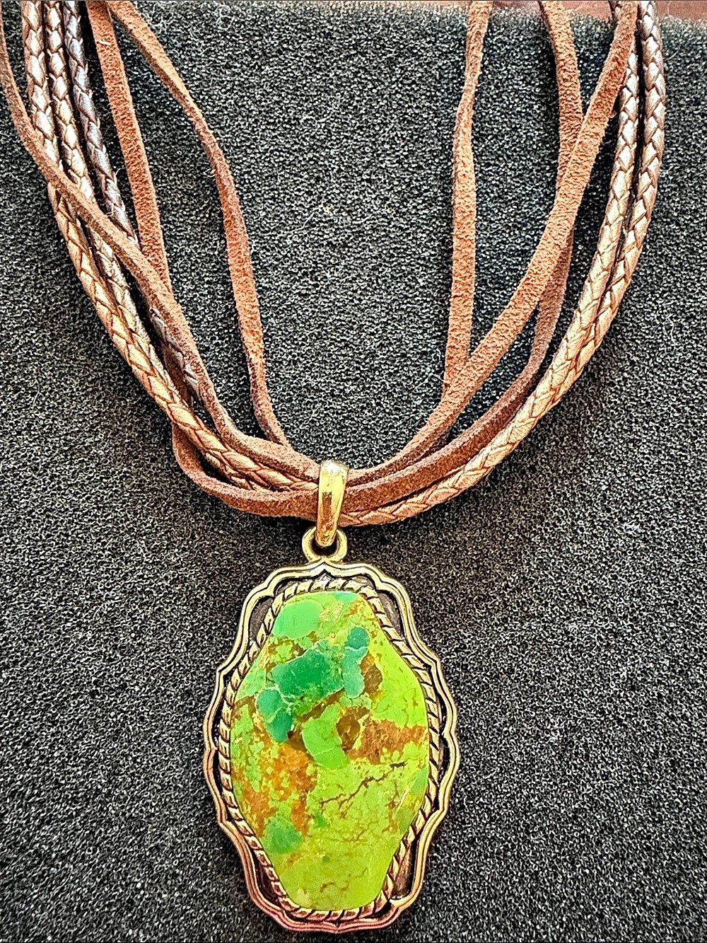 Barse Green & Brown Stone Pendant Necklace